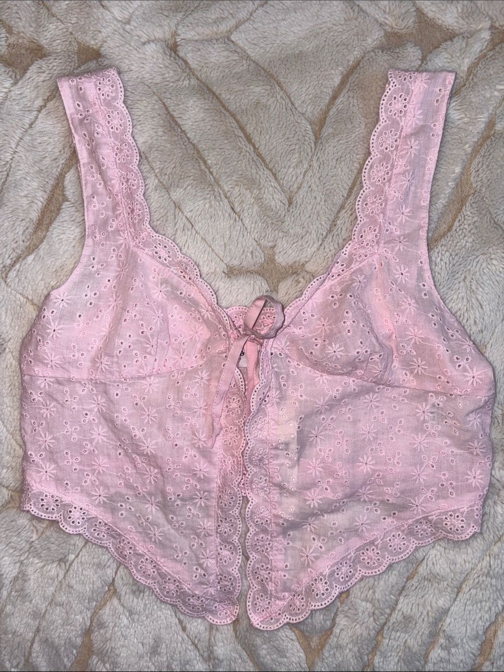 Pink Eyelet Lace Crop Top